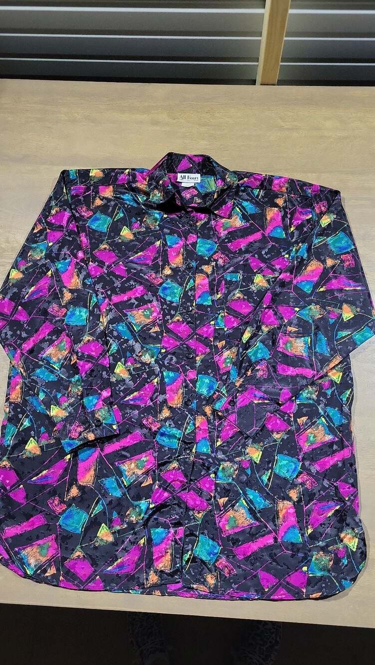 Vintage All Hours 80s Abstract Geometric Neon Button Down Shirt